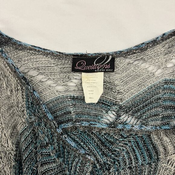 Vtg Y2K Crochet Cardigan Small Blue Gray Teal Fairy Grunge Witchy Long Sleeve - Picture 3 of 8